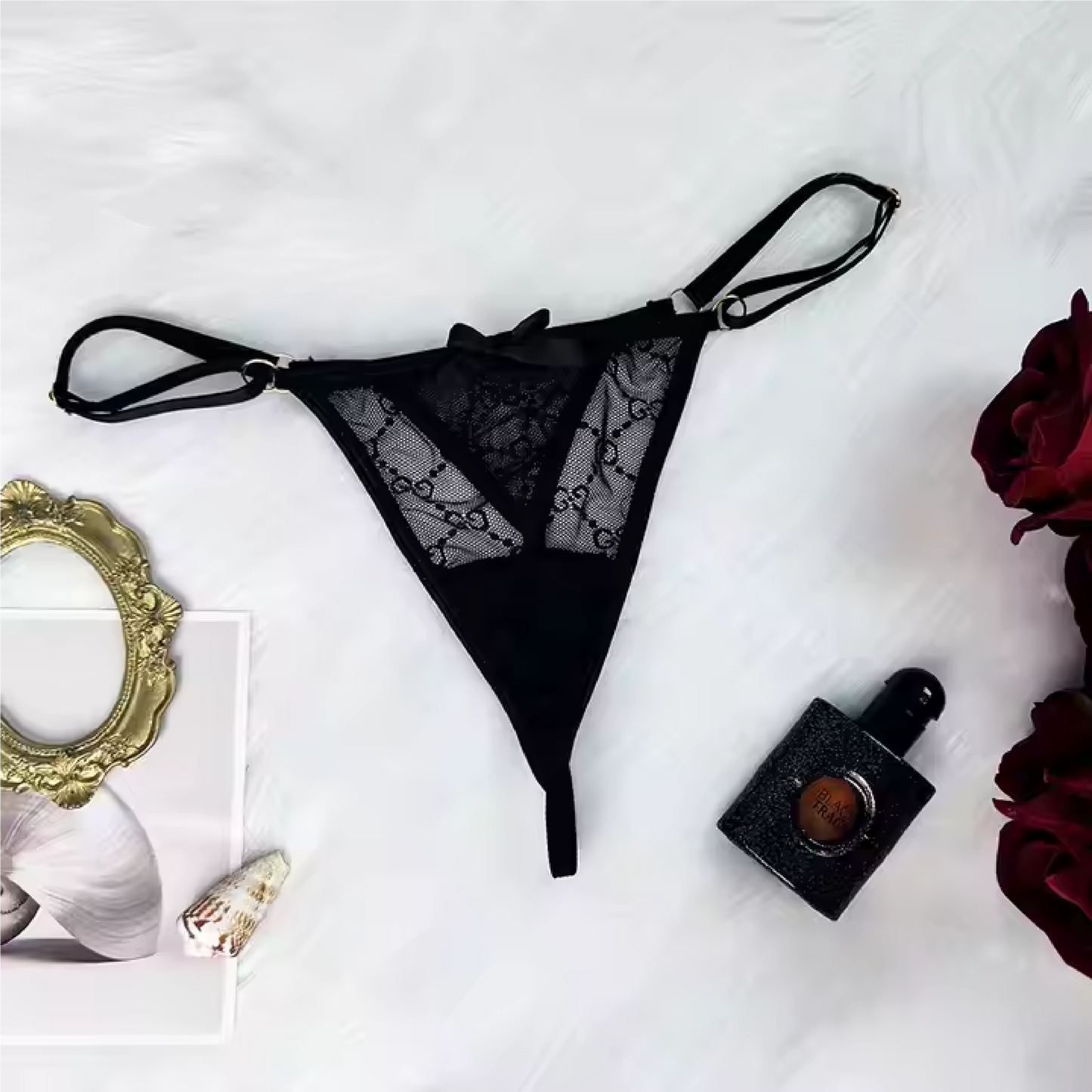 2025 Mature Women g String Thongs Underwear Wearing Custom Letter Name Tangas Black Lace Panties Drop Shopping Letter Thong