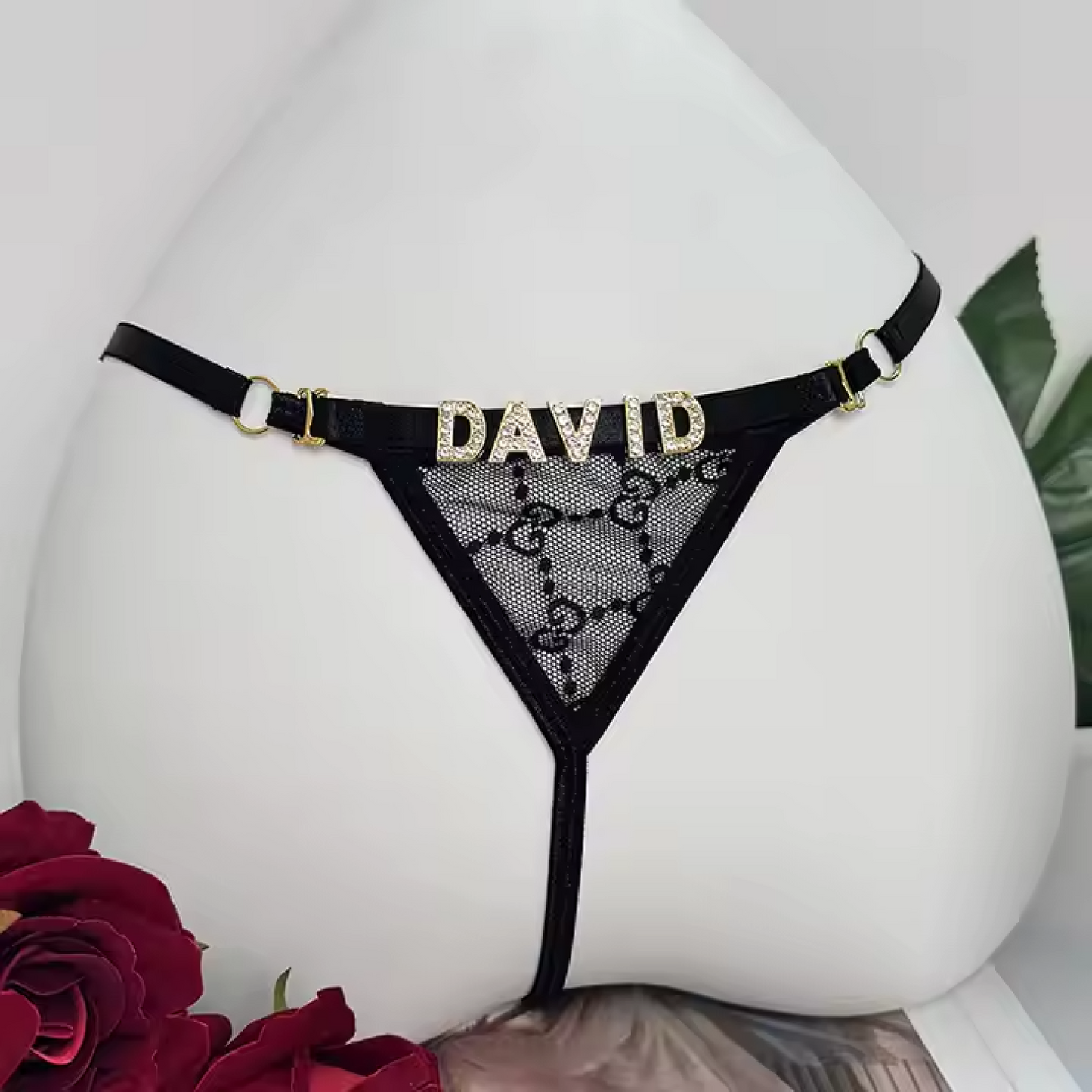 2025 Mature Women g String Thongs Underwear Wearing Custom Letter Name Tangas Black Lace Panties Drop Shopping Letter Thong