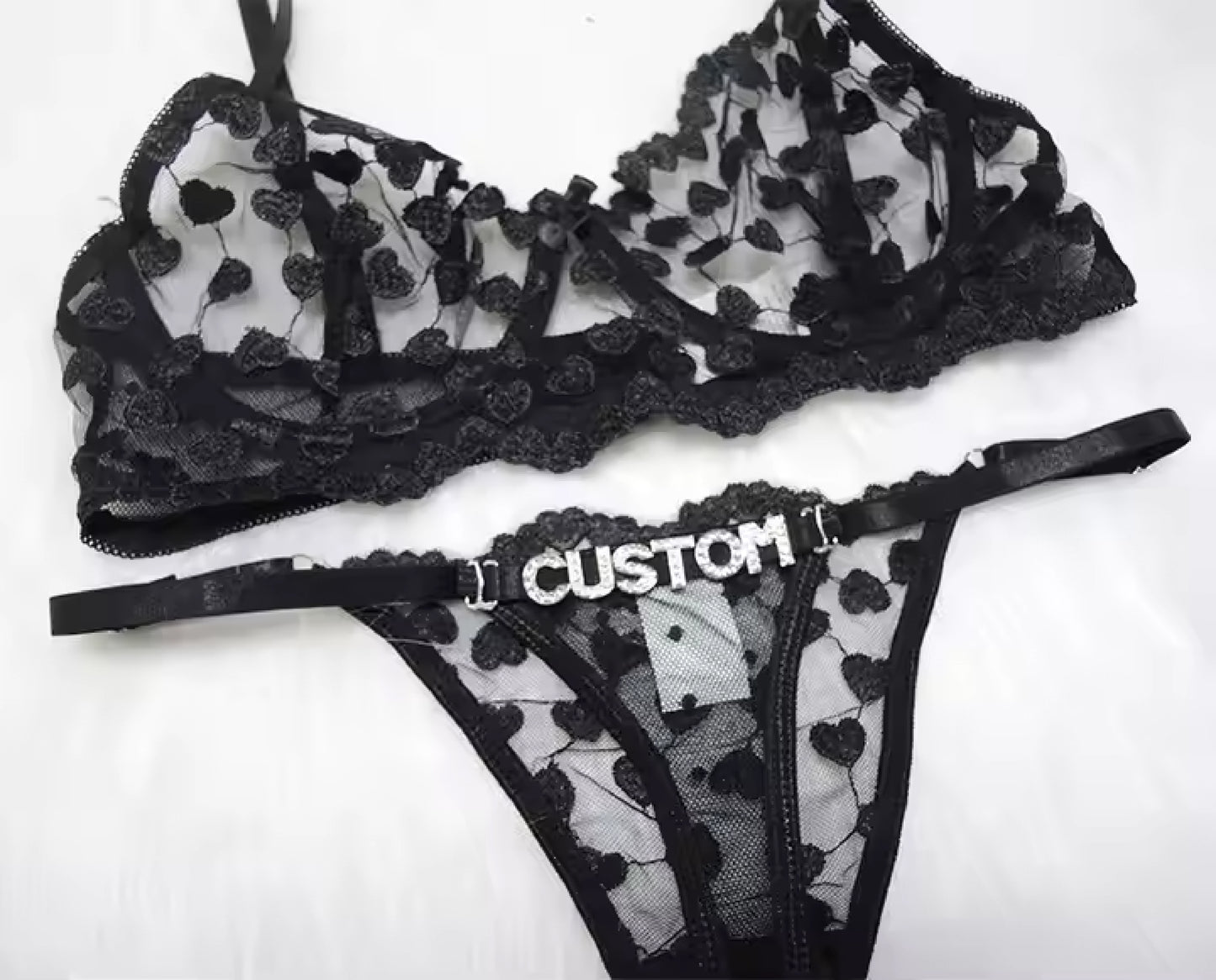 Valentine's Erotic Lingerie DIY Womens Mature Rhinestone Letters Thong Nightgown Pajama Set Heart Embroidery Bra Sets