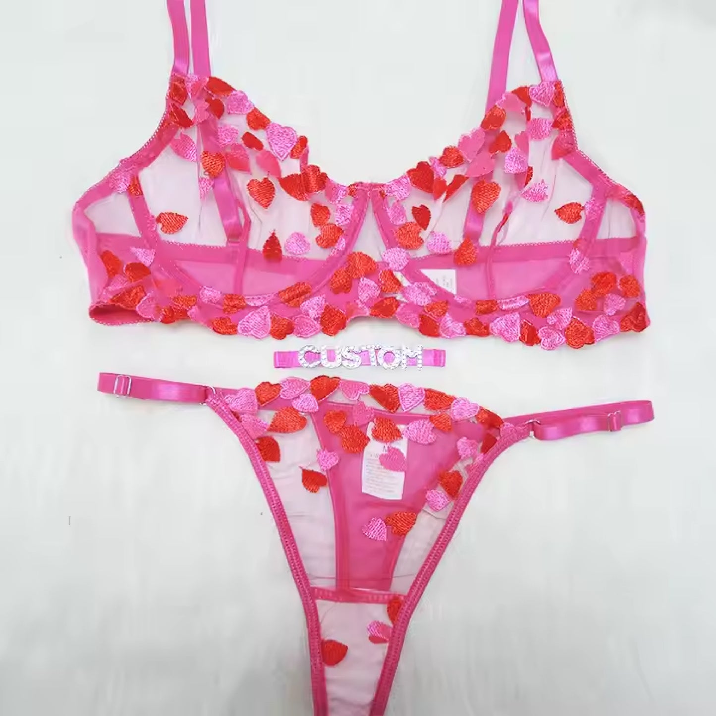 Valentine's Erotic Lingerie DIY Womens Mature Rhinestone Letters Thong Nightgown Pajama Set Heart Embroidery Bra Sets